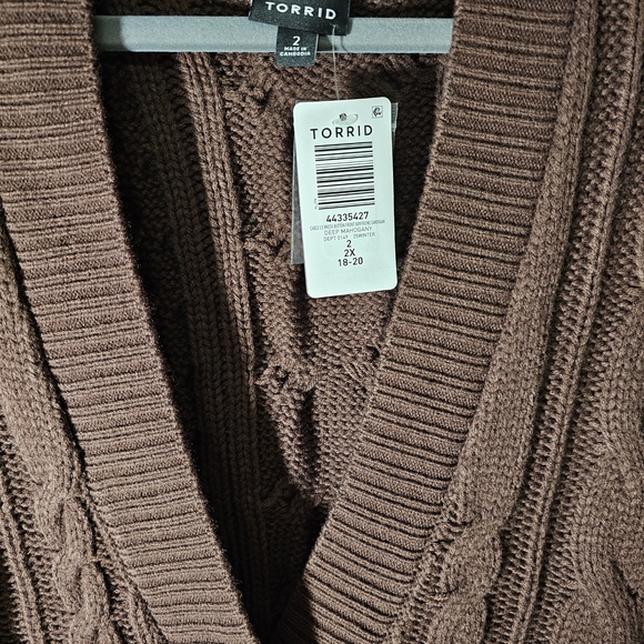 NWT Torrid Chocolate Brown Cable Knit Cardigan - Picture 4 of 4